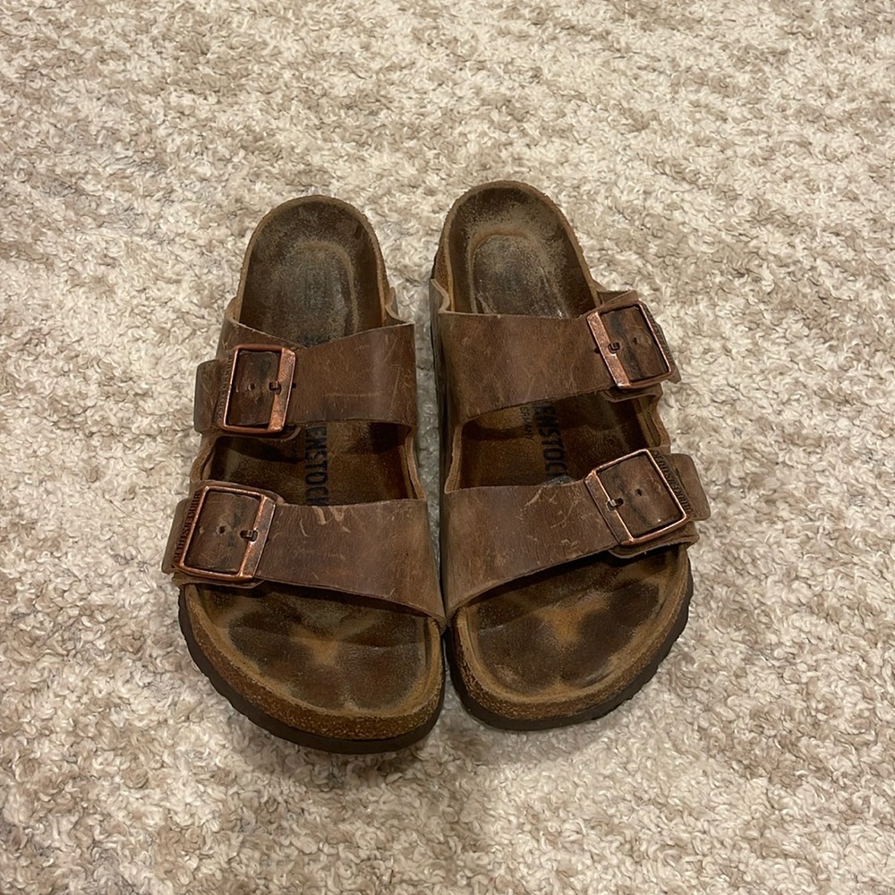 Birkenstock Brown Leather Two-Strap Sandals - Picture 9 of 13